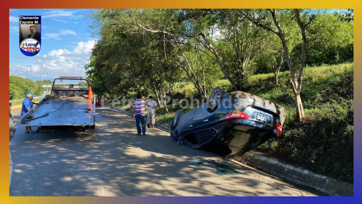 Vuelca automovilista tras derrapar en curva del Libramiento Altamira